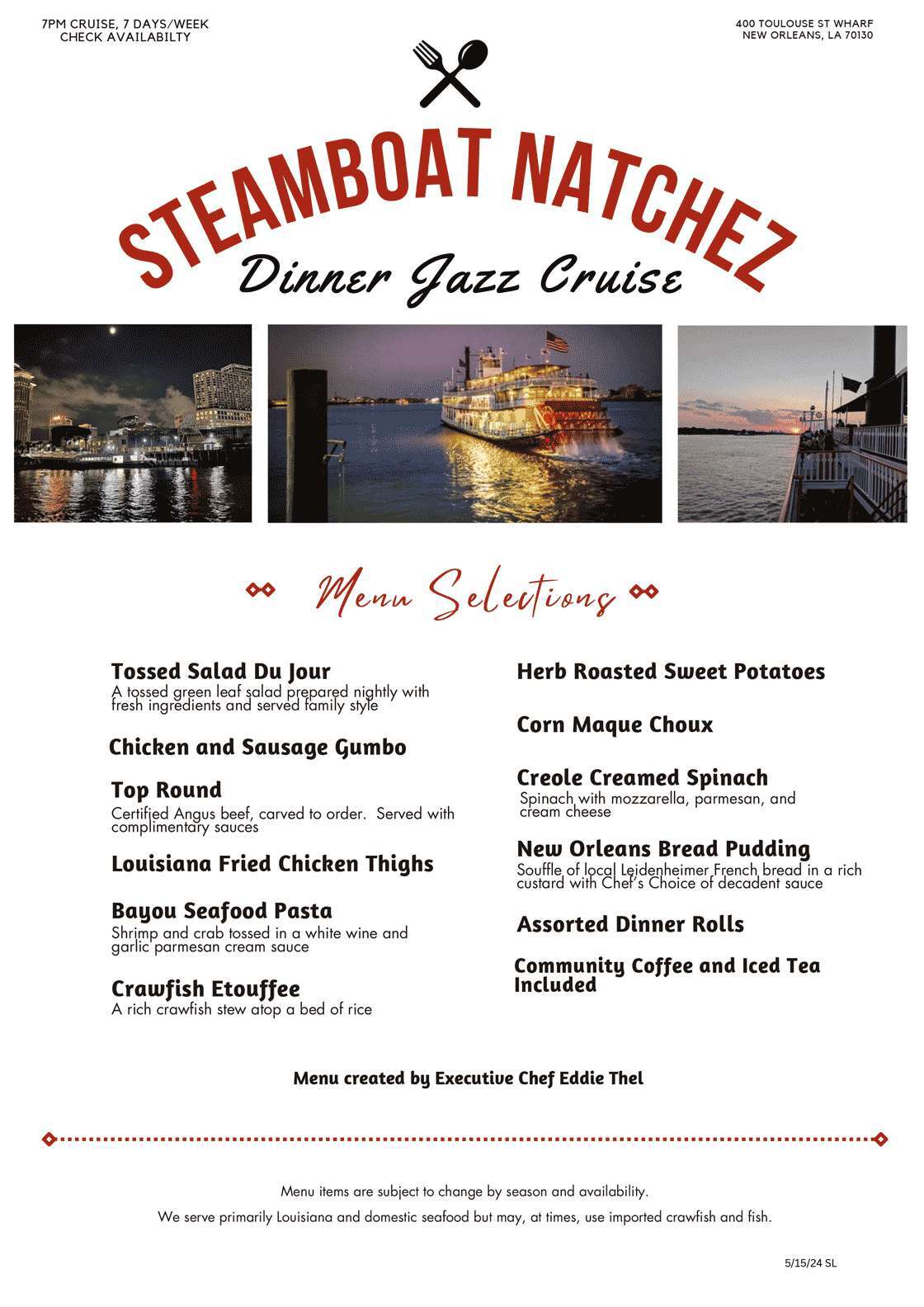 steamboat natchez dinner cruise menu